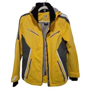 Obermeyer Womens Insulated Ski Jacket Size 6 Yellow Gray Zip Front Hooded Winter